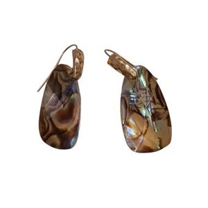 Handmade drop earrings abalone resin bezel cut unique